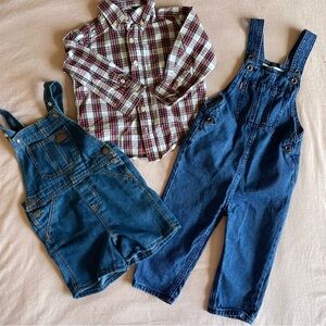 NWOT Levi Lee Boy Overalls and Plaid Shirt Clothing Bundle. 3 pieces. Size 2T
